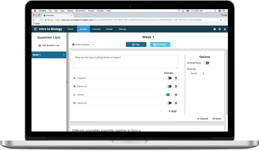 TurningPoint web screenshot creating a quesiton