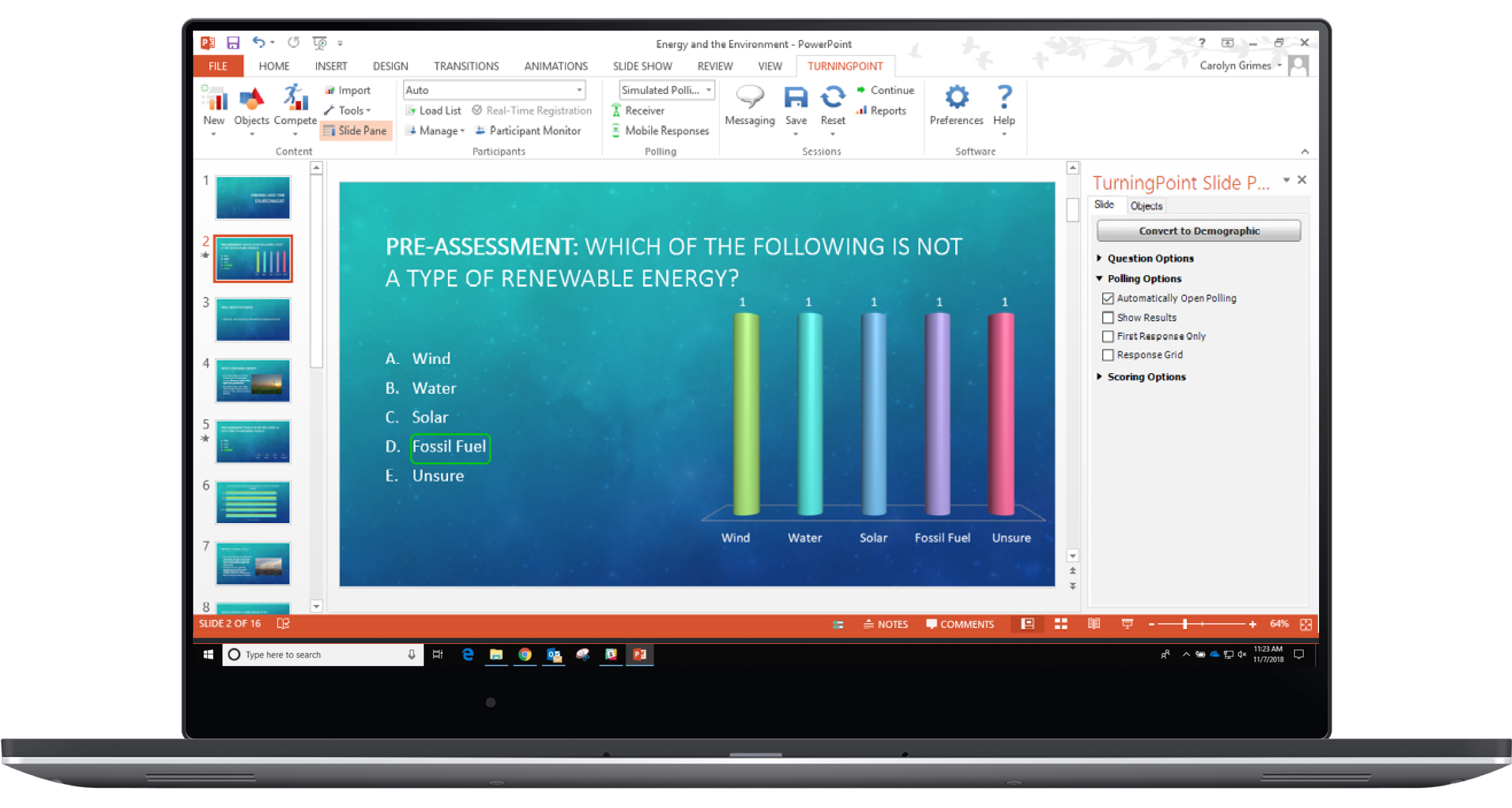 Screenshot of polling questions being created in TurningPoint