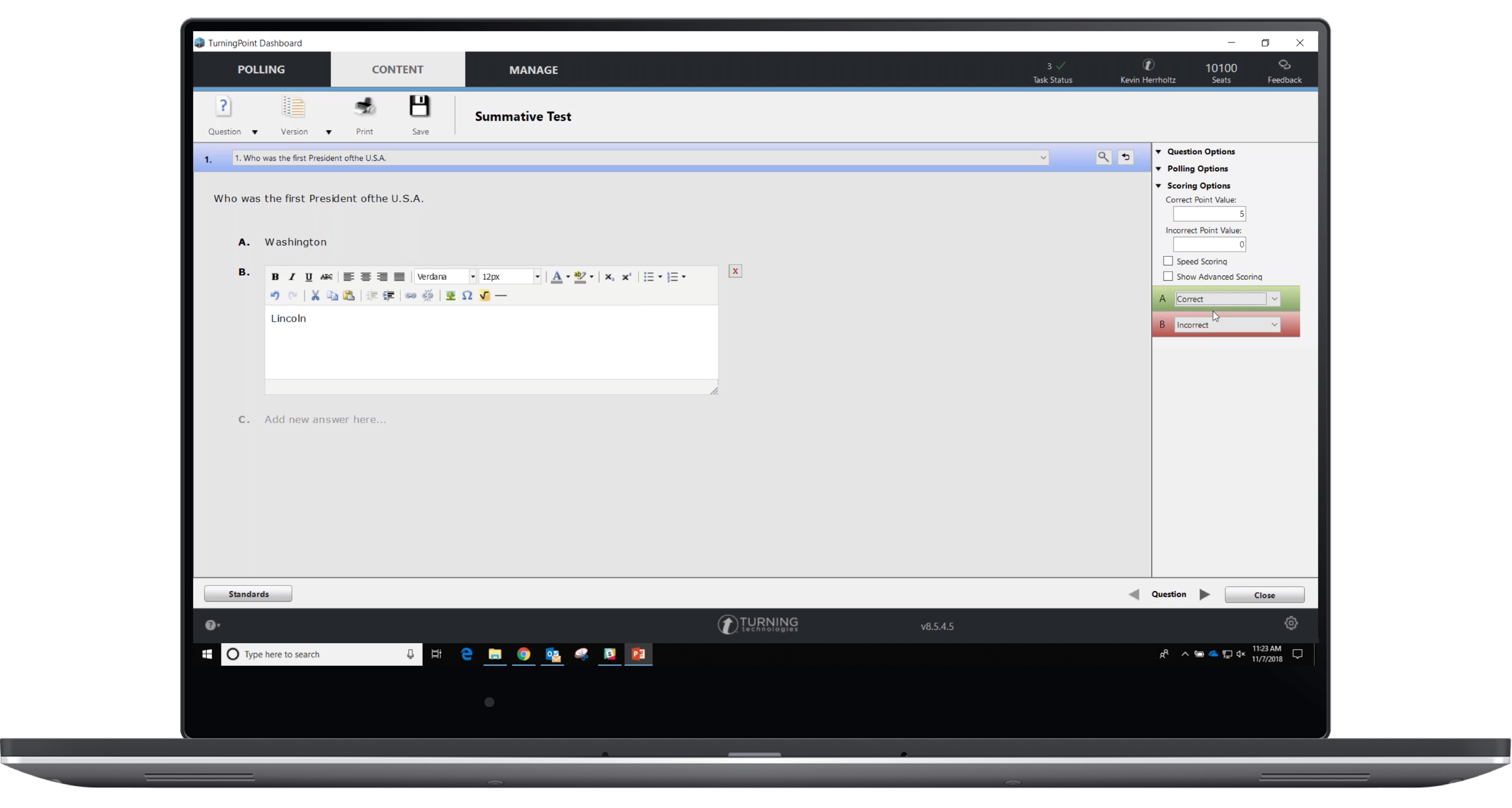 Screenshot of creating summative assessment questions on a laptop