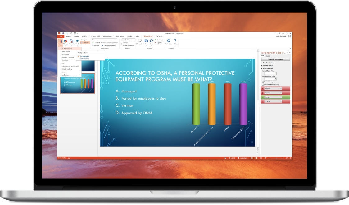 A question being created using TurningPoint's PowerPoint integration