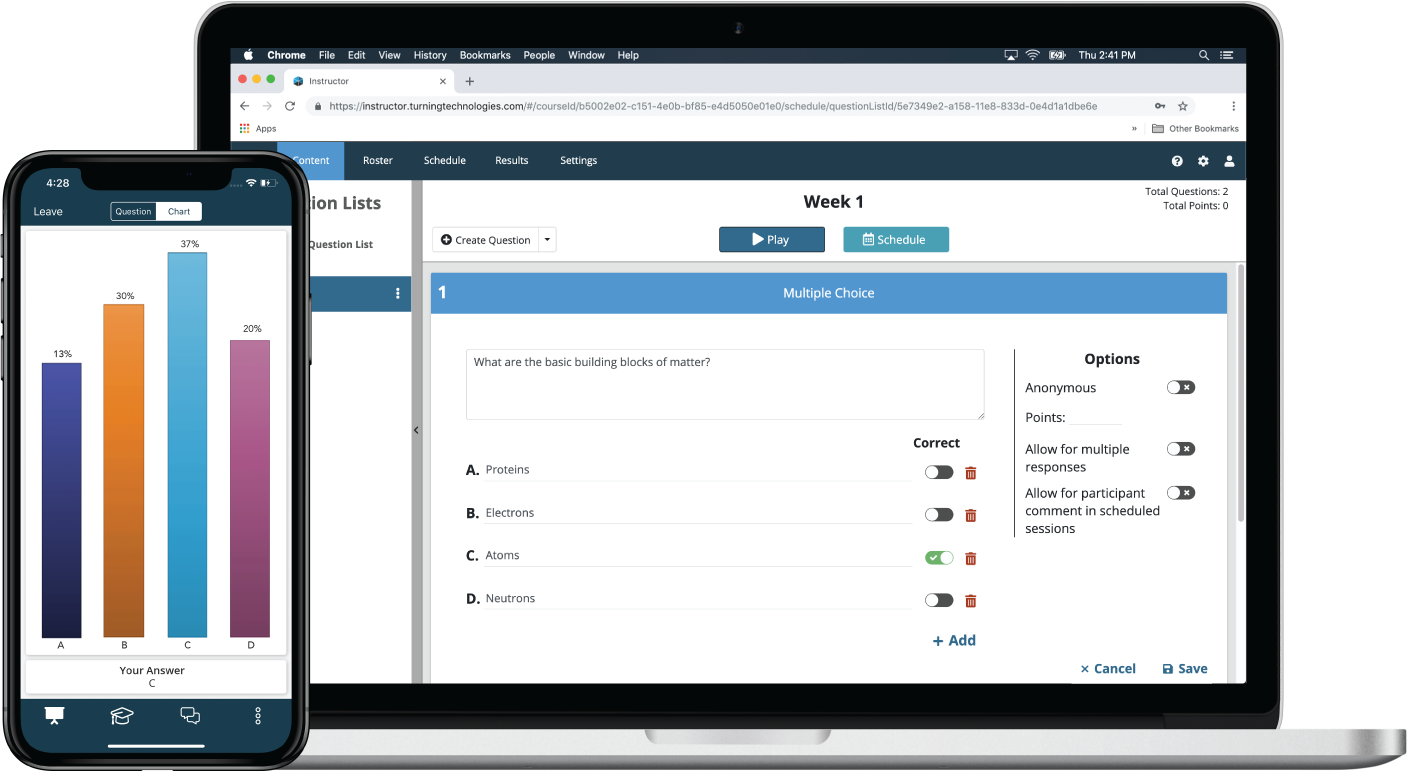 TurningPoint web audience response system on mobile phone and laptop